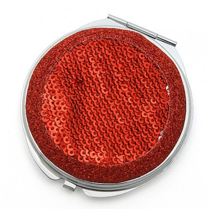 Compact Mirror - 12 PCS - Sequined - Red - MR-GM1284R